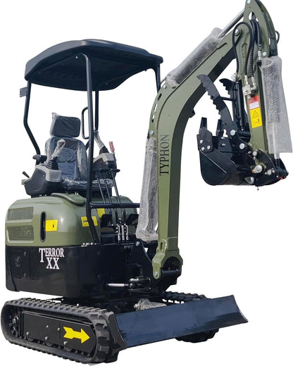 2025 4,000 lb Green TYPHON TERROR XX Mini Excavator Rubber Track with Kubota D902 Diesel Engine USA