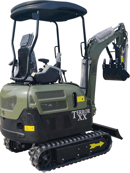 2025 4,000 lb Green TYPHON TERROR XX Mini Excavator Rubber Track with Kubota D902 Diesel Engine USA